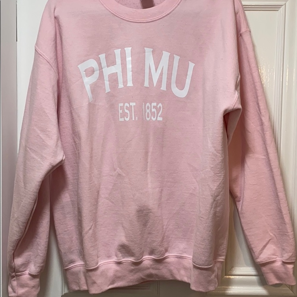Phi Mu sorority light pink crew neck size large